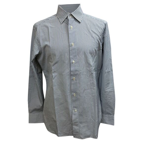 Ermenegildo Zegna Trofeo Striped Button-Down Shirt in Blue Cotton